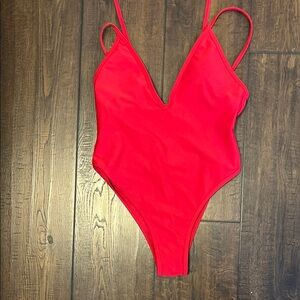 Red V-Neck Swimsuit by 93rd Play Street